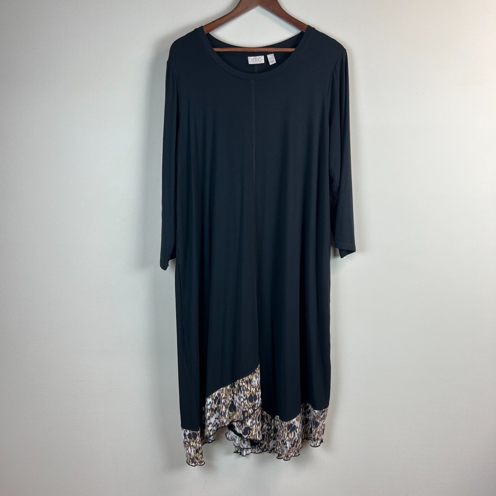 LOGO by Lori Goldstein Dress XL Black Regular 3/4 Sleeve Stepped Hem Flouncy